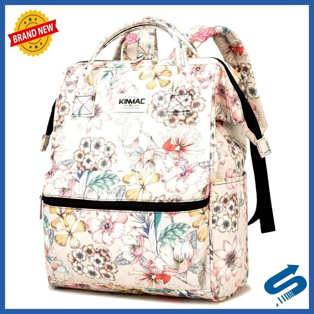 Floral Print Laptop Backpack Wide Open Style Travel Outdoor 15.6 Inch Capacity